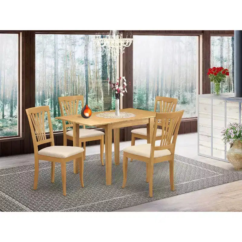HomeStock Set da Pranzo 5 Pezzi con Finitura Rovere Naturale e Piano in Legno Massello - 4 Posti