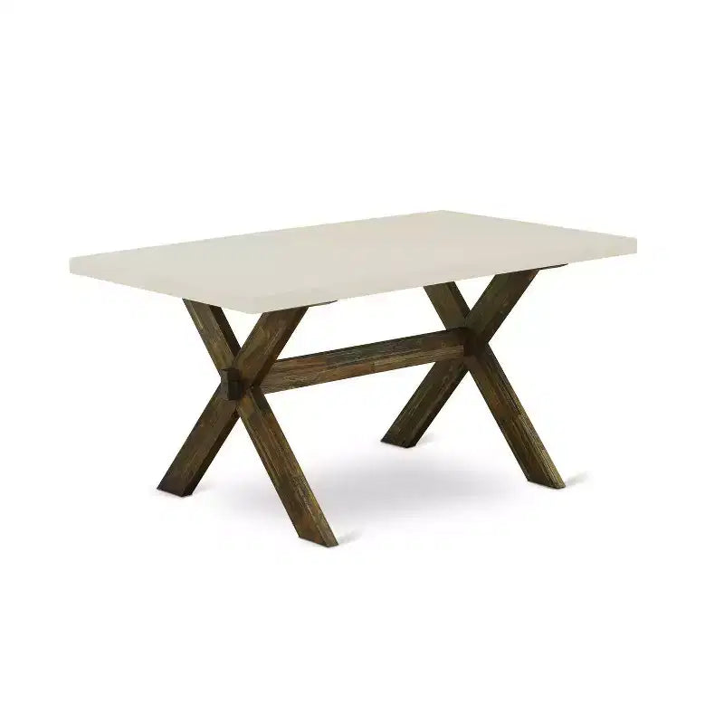 HomeStock 6-Piece Rectangle Distressed Jacobean Finish Solid Wood Top Dining Table with 1-Bench, 4-Chairs