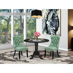 3-Piece Black Finish Solid Wood Top-Round Upholstered Dining Room Set -Seats 4