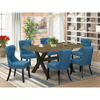 Tavolo da pranzo HomeStock rettangolare da 7 pezzi con piano in legno massello con finitura anticata Jacobean e 6 sedie Parson