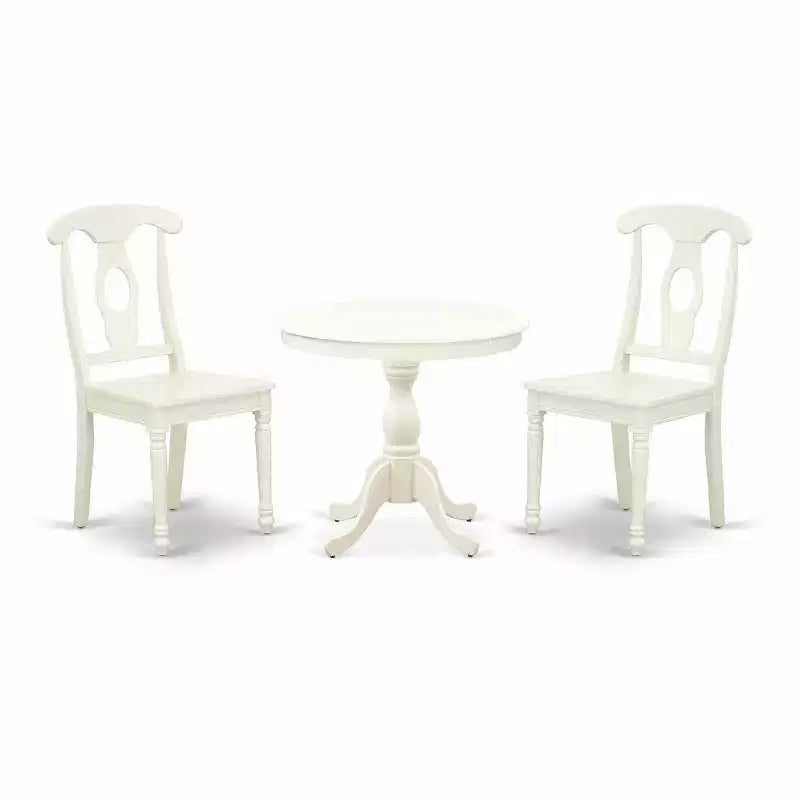 3-Piece Linen White Finish Solid Wood Top - Dining Room Set - Seats 4