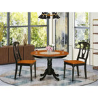 HomeStock Set da Pranzo Rotondo da 3 Pezzi, Tavolo con Piano in Legno Massello Finitura Nera e Ciliegio e 2 Sedie