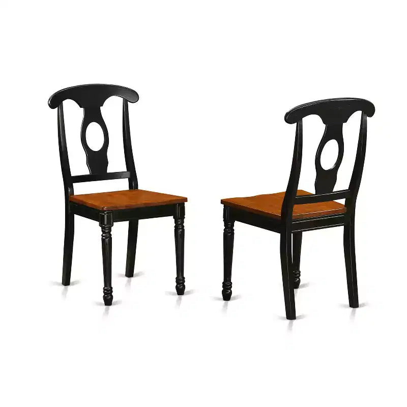 HomeStock Set da Pranzo Rotondo da 3 Pezzi, Tavolo con Piano in Legno Massello Finitura Nera e Ciliegio e 2 Sedie