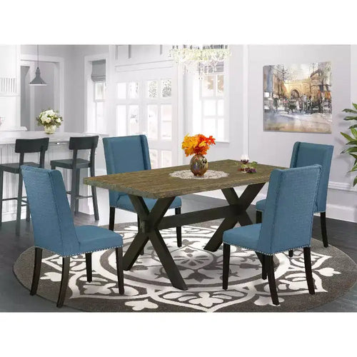 Tavolo da pranzo da 5 pezzi in legno massello con finitura anticata Jacobean con 4 sedie con