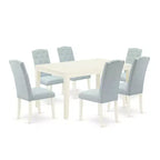 HomeStock 7-Piece Rectangle Linen White Finish Solid Wood Top Dining Table with 6-Parson Chairs