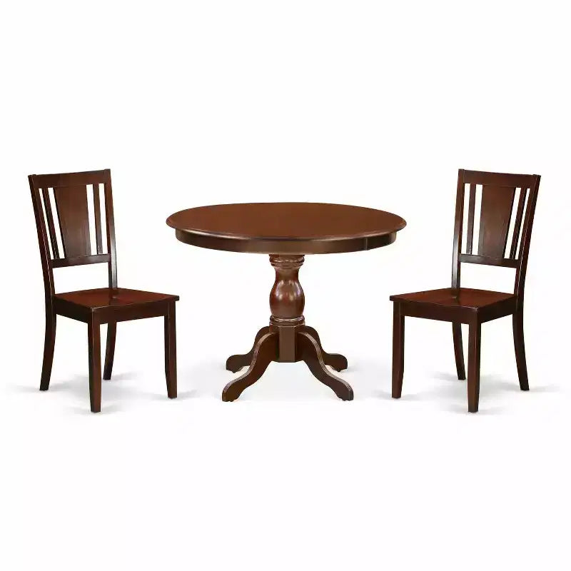 3-Piece Mahogany Finish Solid Wood Top - Dining Room Set - Seats 4
