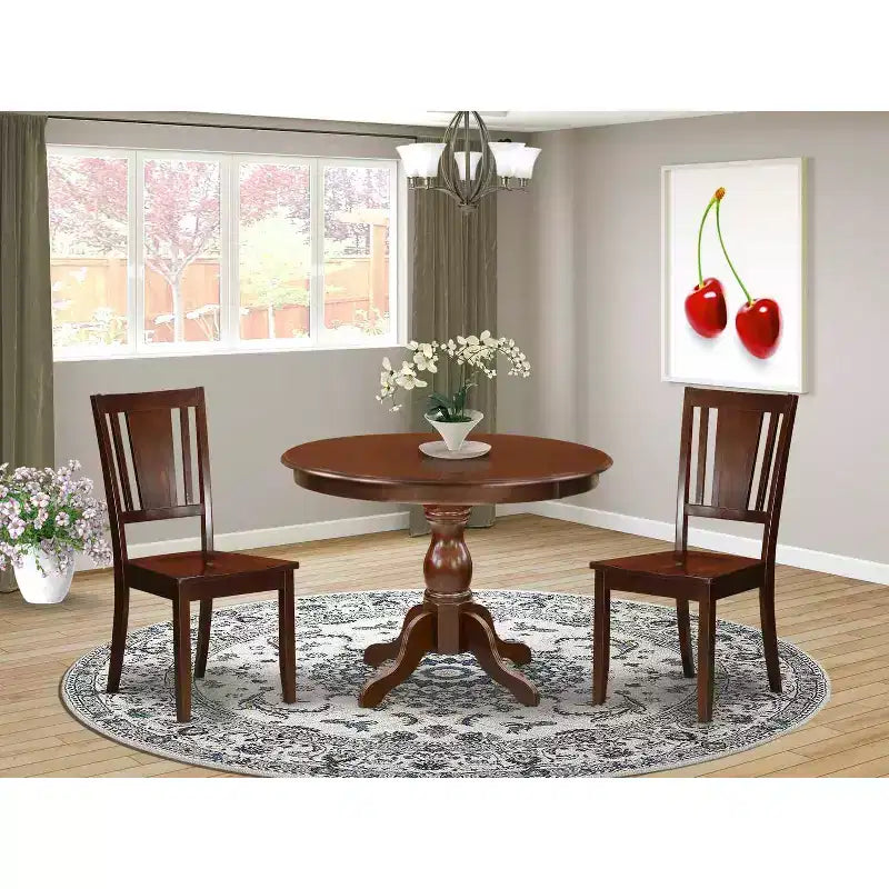3-Piece Mahogany Finish Solid Wood Top - Dining Room Set - Seats 4