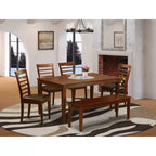 HomeStock Tavolo da pranzo a 6 posti con top in legno massello e finitura mogano, con 1 panca e 4 sedie