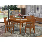 HomeStock 5-Piece Square Saddle Brown Finish Solid Wood Top Dining Table with 4 Chairs