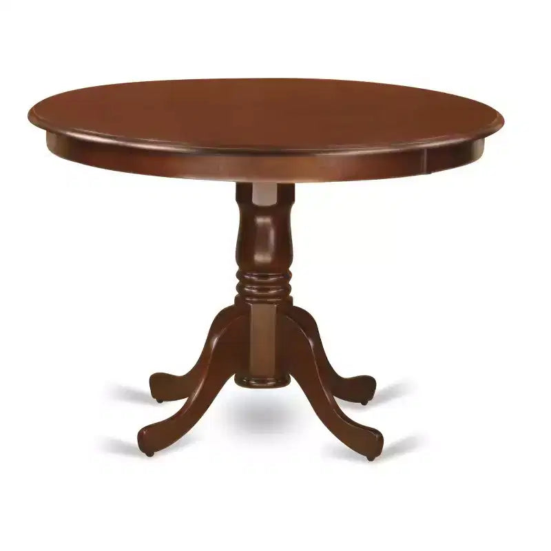 Dining Room Table Set 3pc 42 Inch Round Table w/ 2 Parsons Chairs - Brown Faux Leather