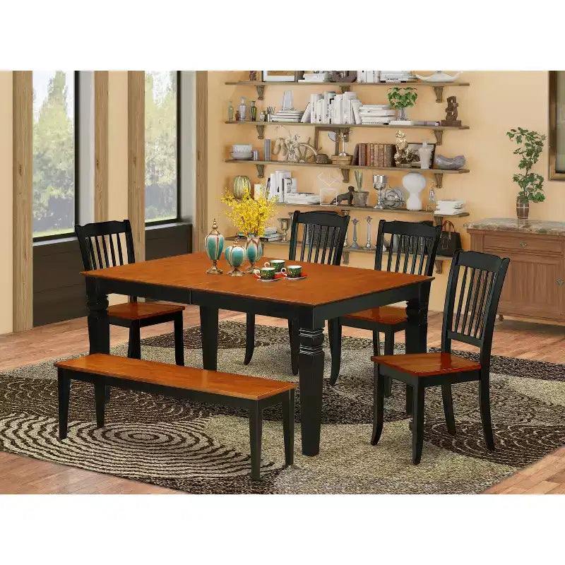 Set da pranzo rettangolare con 4 sedie e panca - Set da cucina da 6 pezzi