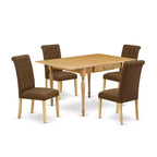 HomeStock 5-Pc Natural Oak Finish Solid Wood Top - Dining Room Set with Dropleaf - Seats 4