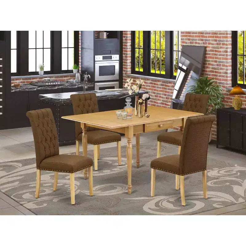 HomeStock Set da Pranzo 5 Pezzi con Piano in Legno Massello Finitura Rovere Naturale - con Alette Abbattibili - 4 Posti a Sedere