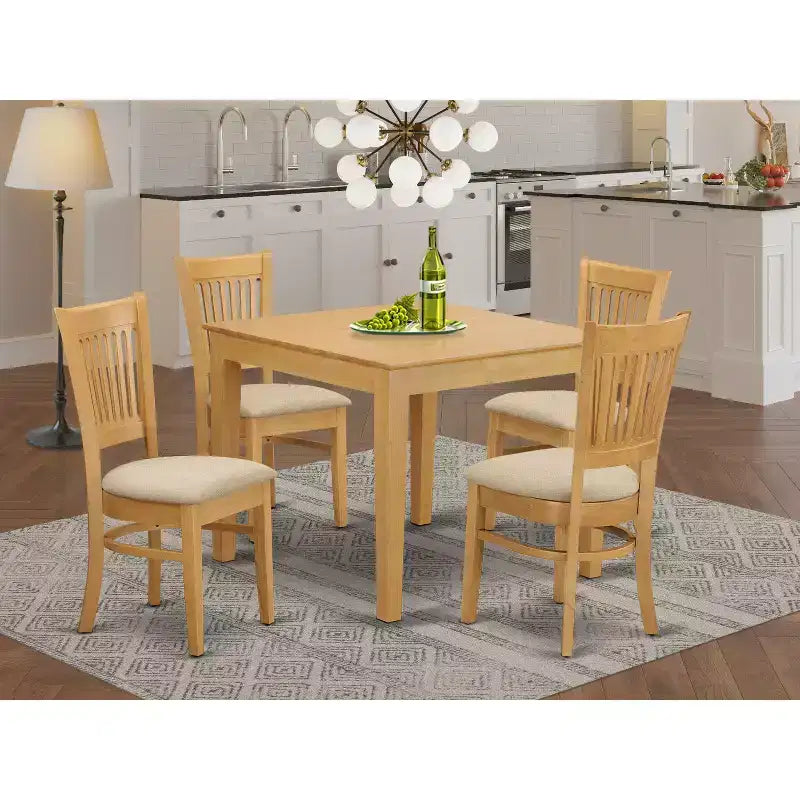 Set da pranzo 5 pezzi in legno massello con finitura in rovere naturale - 4 posti a sedere