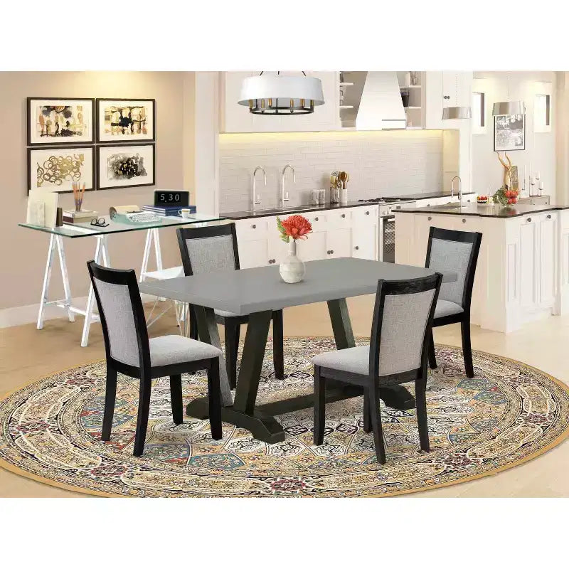 HomeStock Tavolo da pranzo con piano in legno massello e finitura in rovere naturale a 5 pezzi con 4 sedie
