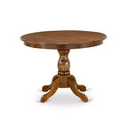 3-Piece Antique Walnut Finish Solid Wood Top-Round Upholstered Dining Room Set-Seats 4