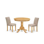 French Country Dinette Set - 3 Piece Table & Chair Set - Linen Fabric Dining Room Furniture
