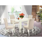 HomeStock Set da Pranzo 5 Pezzi con Top in Legno Massello Finitura Lino Bianco - Posti a Sedere per 4