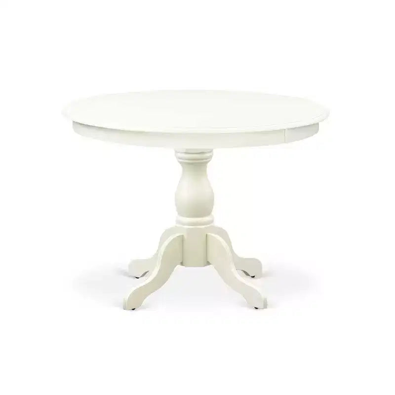 HomeStock tavolo da pranzo da 5 pezzi con piano in legno massello con finitura lino bianco e 4 sedie con schienale a doghe