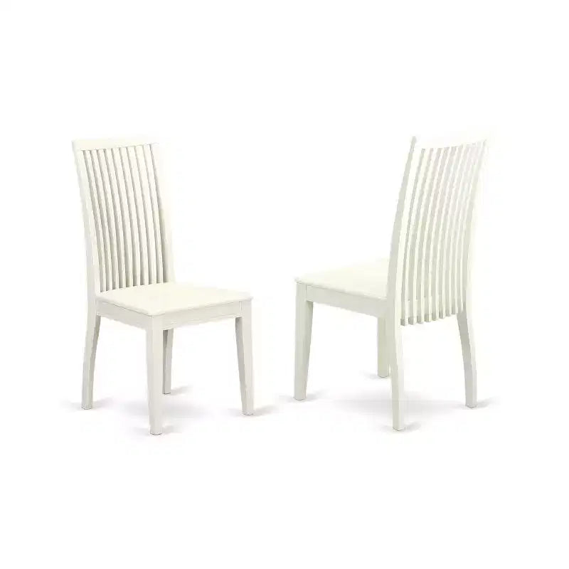 HomeStock tavolo da pranzo da 5 pezzi con piano in legno massello con finitura lino bianco e 4 sedie con schienale a doghe