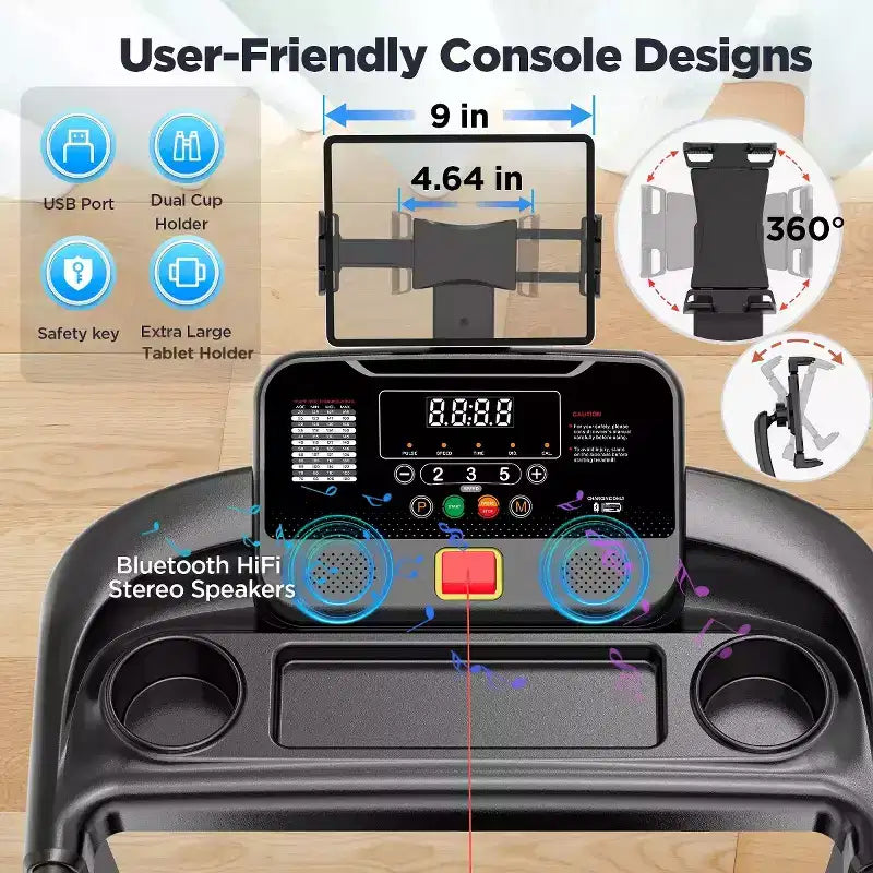 Tapis Roulant Pieghevole per Casa con Motore da 3.0HP, Capacità 136 kg, Inclinazione su 3 Livelli, Velocità 12 km/h, 64 Programmi, Controllo tramite APP, Bluetooth, Fascia per Ginocchio Gratuita