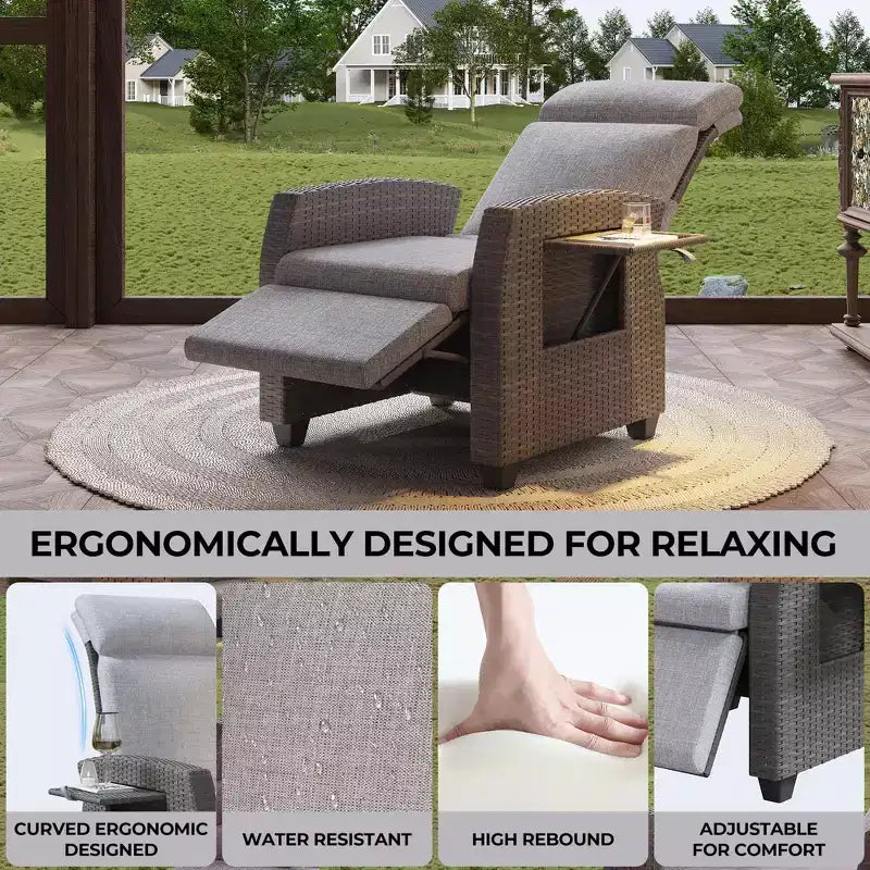 Comfortable Rattan Lounge Sofa All-Weather PE Wicker Recliner Patio Chairfor Garden, Patio,