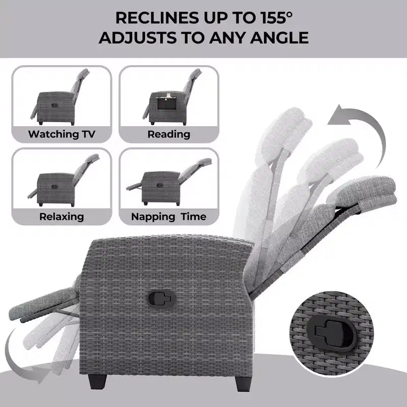 Comfortable Rattan Lounge Sofa All-Weather PE Wicker Recliner Patio Chairfor Garden, Patio,