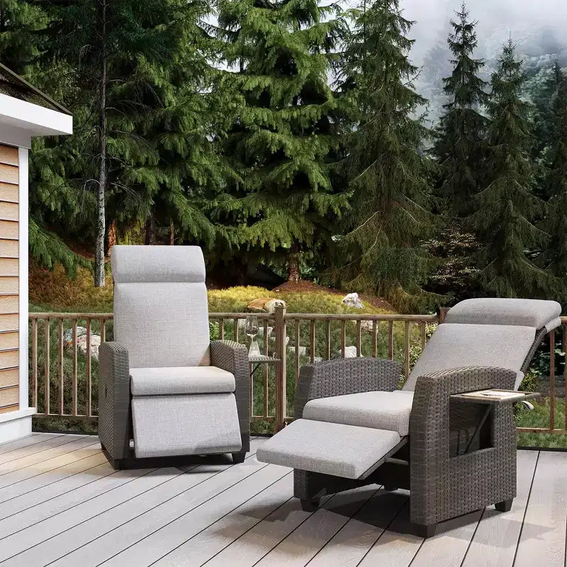 Comfortable Rattan Lounge Sofa All-Weather PE Wicker Recliner Patio Chairfor Garden, Patio,