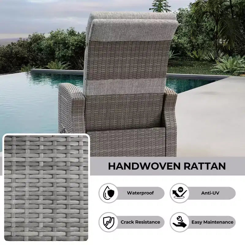 Comfortable Rattan Lounge Sofa All-Weather PE Wicker Recliner Patio Chairfor Garden, Patio,