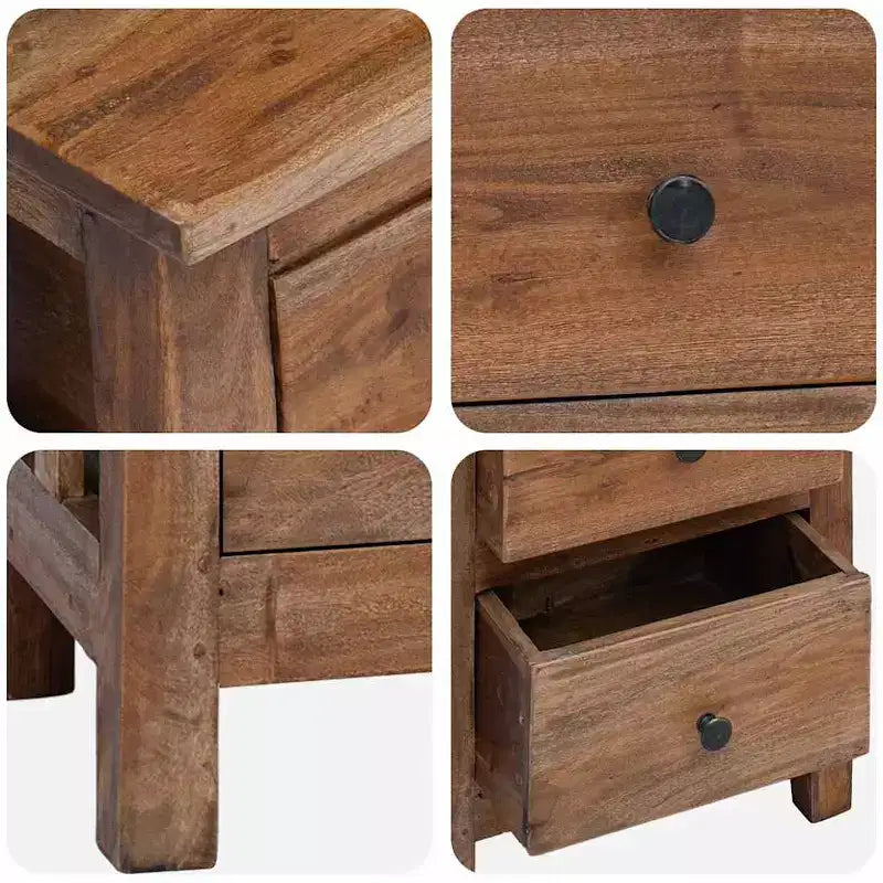 Comodino Marrone in Legno Massello di Mogano 40x30x51 cm