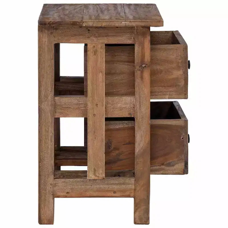 Comodino Marrone in Legno Massello di Mogano 40x30x51 cm