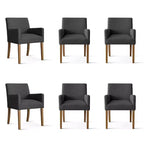 Set of 6 Upholstered Dining Chairs with Arms, Modern Linen Armchairs with Wooden Legs, Accent Chairs for Dining Room, Living Room - Panipeachy