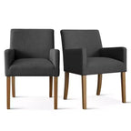 Set of 6 Upholstered Dining Chairs with Arms, Modern Linen Armchairs with Wooden Legs, Accent Chairs for Dining Room, Living Room - Panipeachy