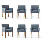 Set of 6 Upholstered Dining Chairs with Arms, Modern Linen Armchairs with Wooden Legs, Accent Chairs for Dining Room, Living Room - Panipeachy