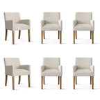 Set of 6 Upholstered Dining Chairs with Arms, Modern Linen Armchairs with Wooden Legs, Accent Chairs for Dining Room, Living Room - Panipeachy