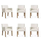 Set of 6 Upholstered Dining Chairs with Arms, Modern Linen Armchairs with Wooden Legs, Accent Chairs for Dining Room, Living Room - Panipeachy