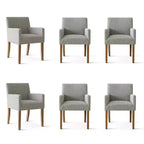 Set of 6 Upholstered Dining Chairs with Arms, Modern Linen Armchairs with Wooden Legs, Accent Chairs for Dining Room, Living Room - Panipeachy