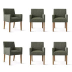Set of 6 Upholstered Dining Chairs with Arms, Modern Linen Armchairs with Wooden Legs, Accent Chairs for Dining Room, Living Room - Panipeachy