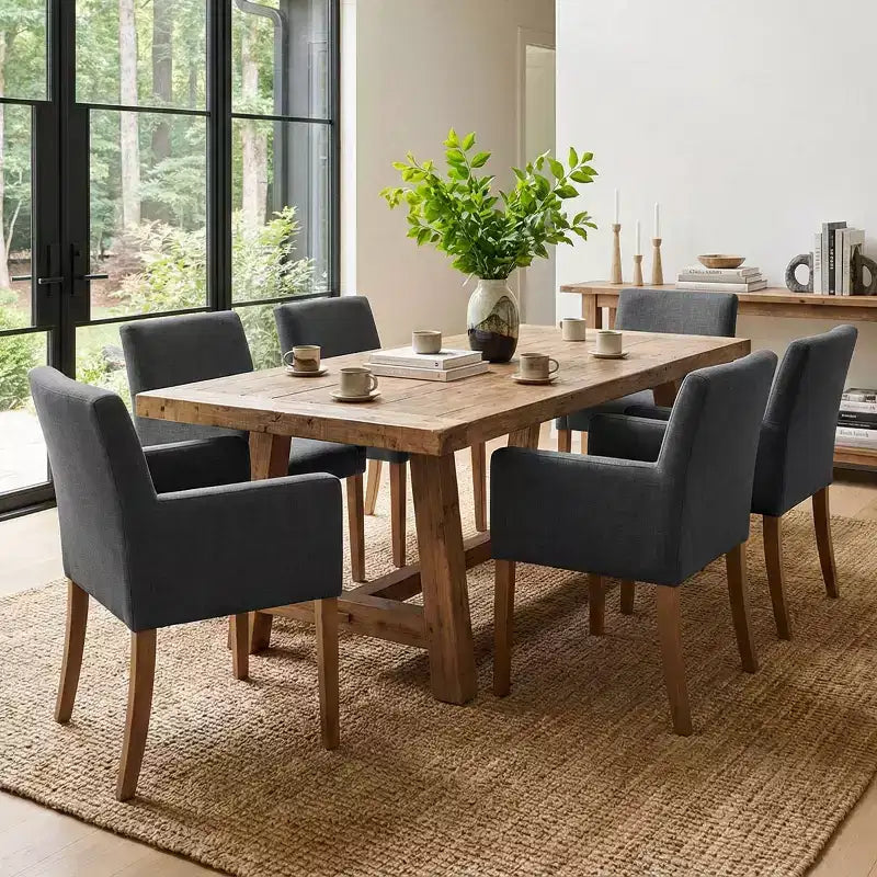 Set di 6 sedie da pranzo imbottite con braccioli, poltrone moderne in lino con gambe in legno, sedie occasionali per sala da pranzo, soggiorno - Panipeachy