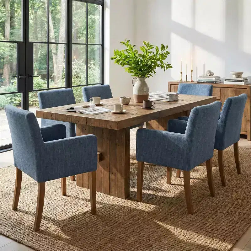Set di 6 sedie da pranzo imbottite con braccioli, poltrone moderne in lino con gambe in legno, sedie occasionali per sala da pranzo, soggiorno - Panipeachy