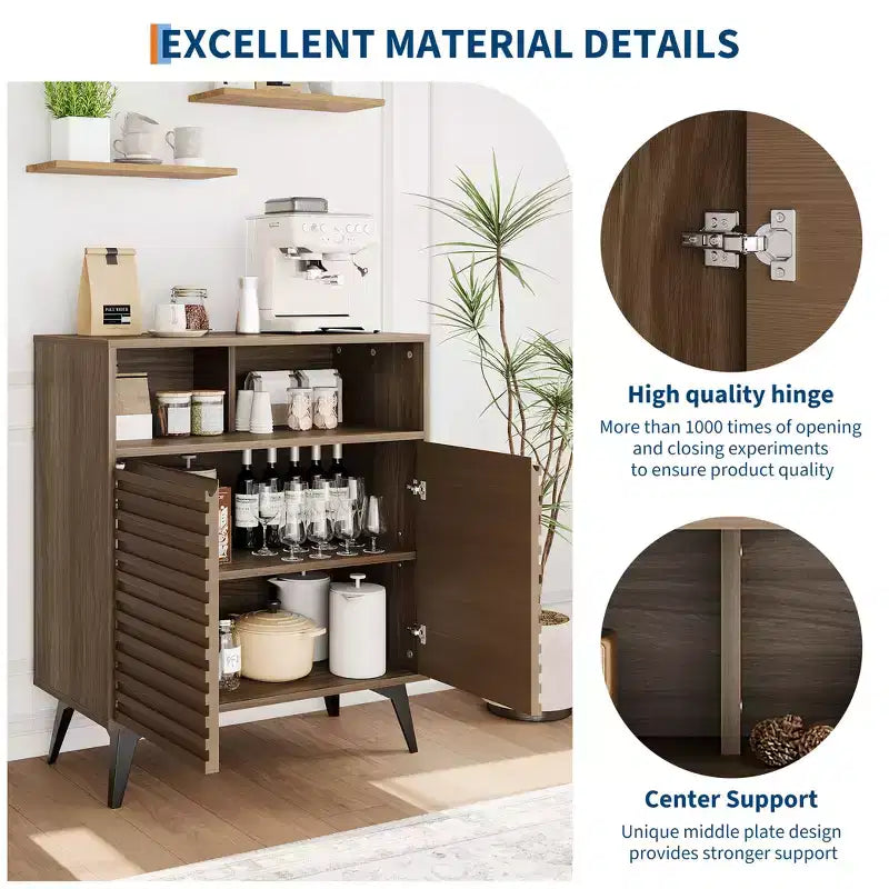 Fluted Sideboard Cabinet with Adjustable Shelves, Modern Buffet Storage Cabinet for Kitchen, Living Room, Dining Room, or Entryway