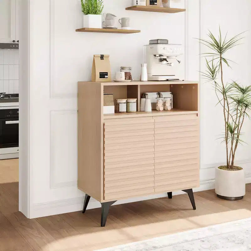 Fluted Sideboard Cabinet with Adjustable Shelves, Modern Buffet Storage Cabinet for Kitchen, Living Room, Dining Room, or Entryway