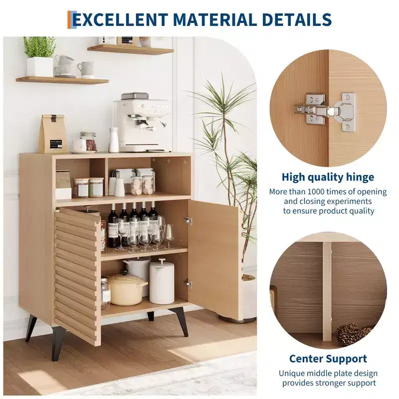 Fluted Sideboard Cabinet with Adjustable Shelves, Modern Buffet Storage Cabinet for Kitchen, Living Room, Dining Room, or Entryway