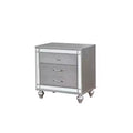 Royal Hampton Three Drawer Solid Wood Nightstand with Mirror Accent Trim Front, Silver