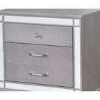 Royal Hampton Three Drawer Solid Wood Nightstand with Mirror Accent Trim Front, Silver