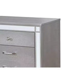 Royal Hampton Three Drawer Solid Wood Nightstand with Mirror Accent Trim Front, Silver