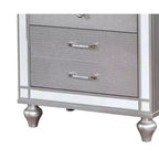 Royal Hampton Three Drawer Solid Wood Nightstand with Mirror Accent Trim Front, Silver