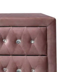 Comodino moderno Royal Hampton 17 pollici imbottito, 2 cassetti, maniglie in cristallo, rosa