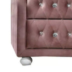 Comodino moderno Royal Hampton 17 pollici imbottito, 2 cassetti, maniglie in cristallo, rosa