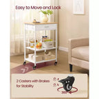 Carrello da Cucina su Ruote, Carrello Mobile da Cucina da 89,9 cm con Cassetto, Ripiano Regolabile, 4 Ruote Bloccabili, Capacità 116 kg, Beige Quercia e Bianco